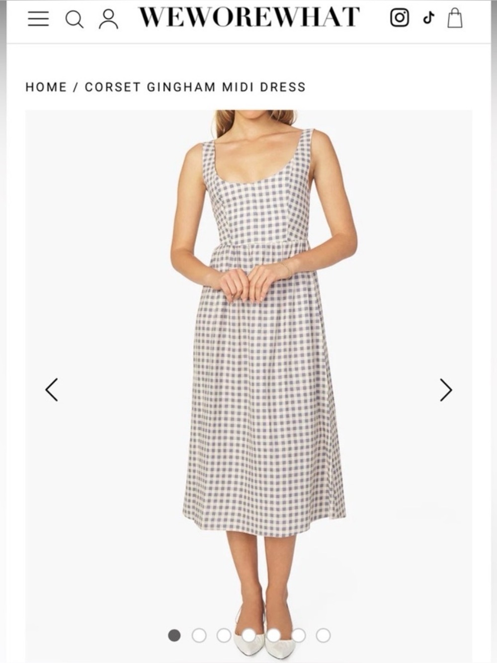 WeWoreWhat Corset Gingham Midi Dress in White and Gray